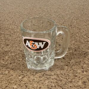 A&W Clear Glass Mug with Orange & Black Logo